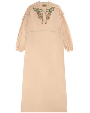 Fortela Allegra Embroidered Silk Dress - Natural