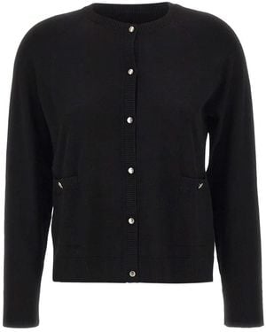 Elena Miro Button-Fastening Ribbed-Trim Cardigan - Black