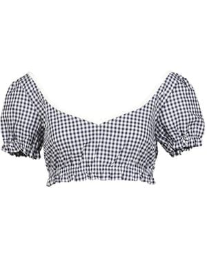 604SERVICE Gingham Puff-Sleeve Cropped Top - Grey