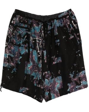 Yohji Yamamoto Abstract-Print Wide-Leg Shorts - Black