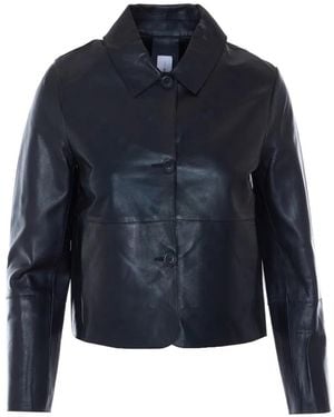 Bully Frontal-Buttons Leather Jacket - Blue