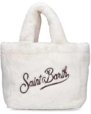 MC2 Saint Barth Logo-Embroidered Faux-Fur Tote Bag - White