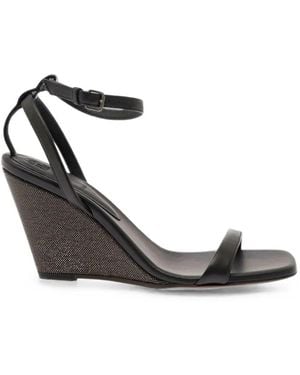 Brunello Cucinelli Beaded Wedge Sandals - Black