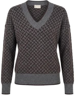 Drumohr Geometric-Pattern V-Neck Sweater - Gray