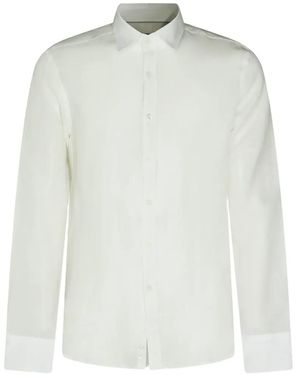 Canali Chemise En Lin À Col Italien - White