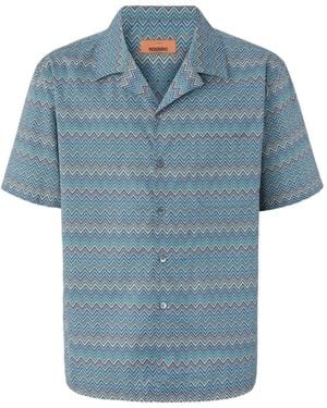 Missoni Zig-Zag Short-Sleeve Shirt - Blue