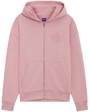 HUGO Embossed Zip-Up Hoodie - Pink