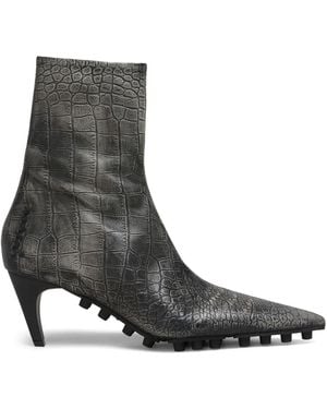 Marni Crocodile-Effect Leather Ankle Boots - Black