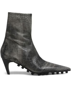 Marni Crocodile-Effect Leather Ankle Boots - Black