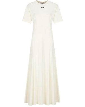 MSGM Embroidered-Logo Maxi Dress - White