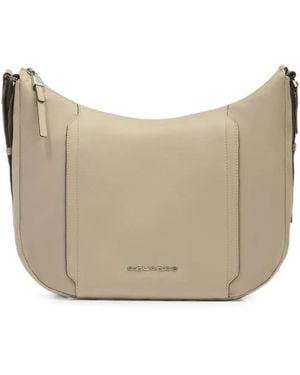 Piquadro Ipadmini Logo-Plaque Shoulder Bag - Natural