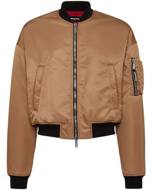 DSquared² クロップド ボンバージャケット - ブラウン