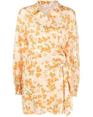 Peony Floral-Print Wrap Dress - Metallic