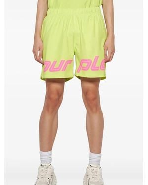 Purple Brand All Round Logo-Print Swim Shorts - Yellow