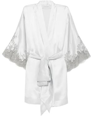Carine Gilson Lace-Trim Silk Dressing Gown - White