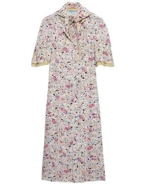 Prada Floral-Print Georgette Dress - White