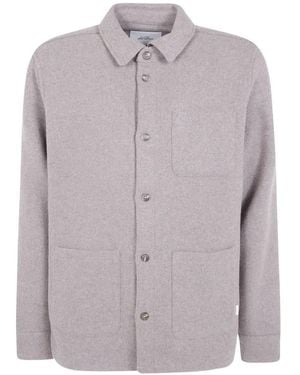 Les Deux Wool Button-Up Overshirt - Grey