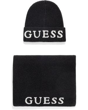 Guess ロゴ ビーニー セット - ブラック