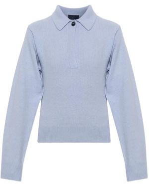Haikure Button-Collar Wool Sweater - Blue