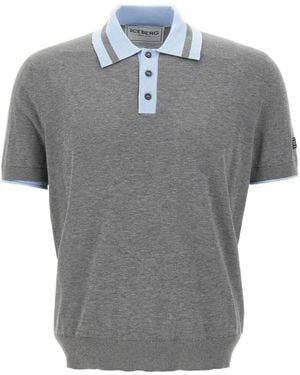 Iceberg Contrasting Trims Logo Polo Shirt - Grey