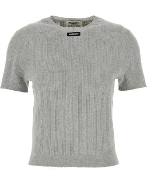 Miu Miu Kurzärmeliges Strickoberteil - Grau