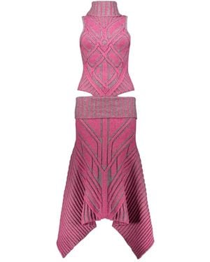 PAOLINA RUSSO Virgin Wool-Blend Dress - Pink