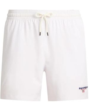 Polo Ralph Lauren Elasticated-Waist Logo-Detail Swim Shorts - White
