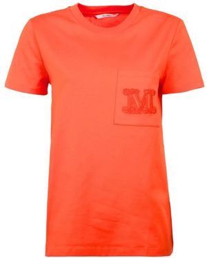 Max Mara Embroidered-Logo Pocket T-Shirt - Orange