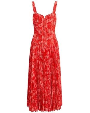 Cinq À Sept Botanical Floral Pascual Pleated Midi Dress - Red