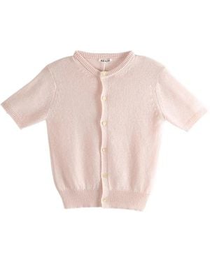 AURALEE Button Short-Sleeve Cardigan - Pink