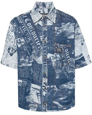Versace Jeans Couture Magazine-Print Denim Shirt - Blue