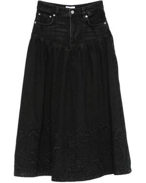 Ganni Cotton Denim Midi Skirt - Black