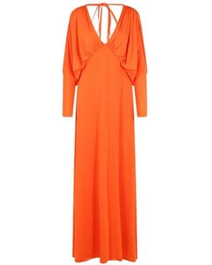 Raquel Diniz V-Neck Tie Maxi Dress - Orange