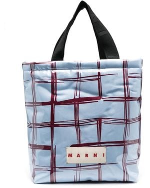 Marni Checked Padded-Design Tote Bag - Blue