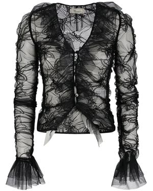 Blumarine Ruffled Net Blouse - Black