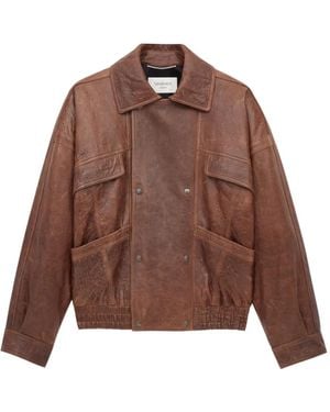 Saint Laurent Double-Breasted Leather Jacket - Brown