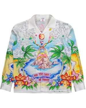 CASABLANCA Better Days Cuban-Collar Printed Long-Sleeve Shirt - White