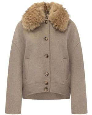 Ava Adore Faux-Fur Collar Button-Up Jacket - Natural