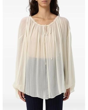 ELEH Sheer-Finish Gathered Blouse - Natural