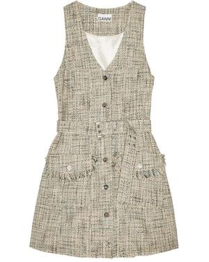 Ganni Robe En Tweed À Coupe Courte - Natural