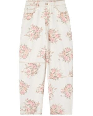 Ganni Vaqueros con estampado floral - Blanco