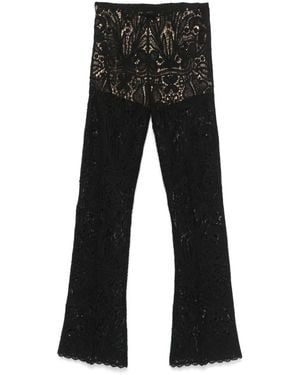 Twinset Lace-Paneled Flared Wool Trousers - Black