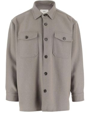 Ami Paris Spread-Collar Wool-Blend Shirt Jacket - Grey