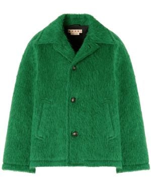 Marni Wool Jacket With Shaggy Brushed Finish - Green