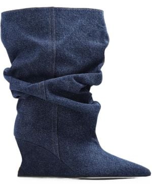 Balmain Slouchy Wedge Ankle Boots - Blue