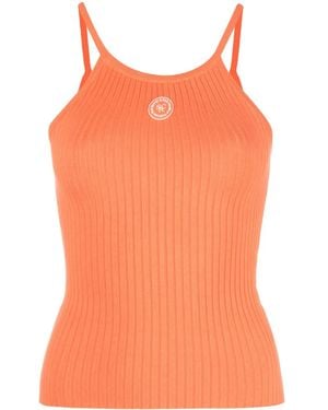 Sporty & Rich Ribbed-Knit Logo-Patch Top - Orange