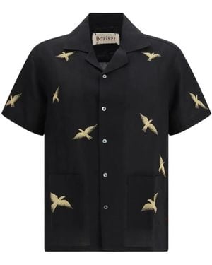 BAZISZT Bird-Embroidered Pocket Shirt - Black