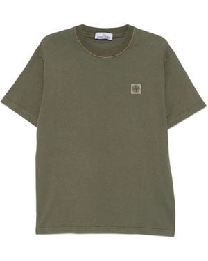 Stone Island Compass-Patch Cotton T-Shirt - Green