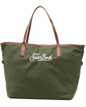 MC2 Saint Barth Logo-Embroidered Faux-Leather Trim Tote Bag - Green