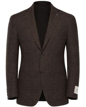 Corneliani Houndstooth-Pattern Single-Breasted Wool Blazer - Black